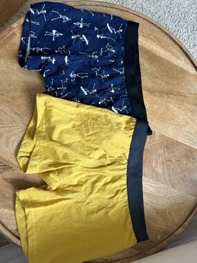 Boys Boxer Briefs - Navy Skeleton Print & Mustard Yellow XL